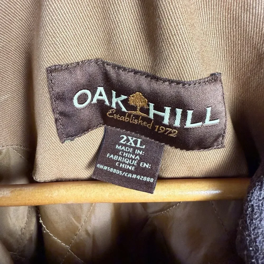 Vtg Canvas Chore Barn Jacket‎ Coat Men's 2XL Oak Hill Brown Front Zip Button